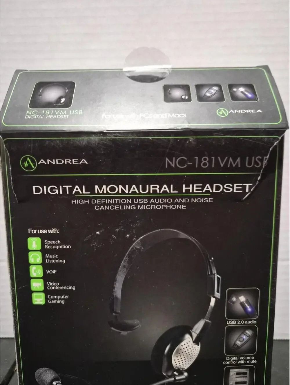 ANDREA QuietWare 100 Binaural QW-100 Stereo USB Headset New Open Box